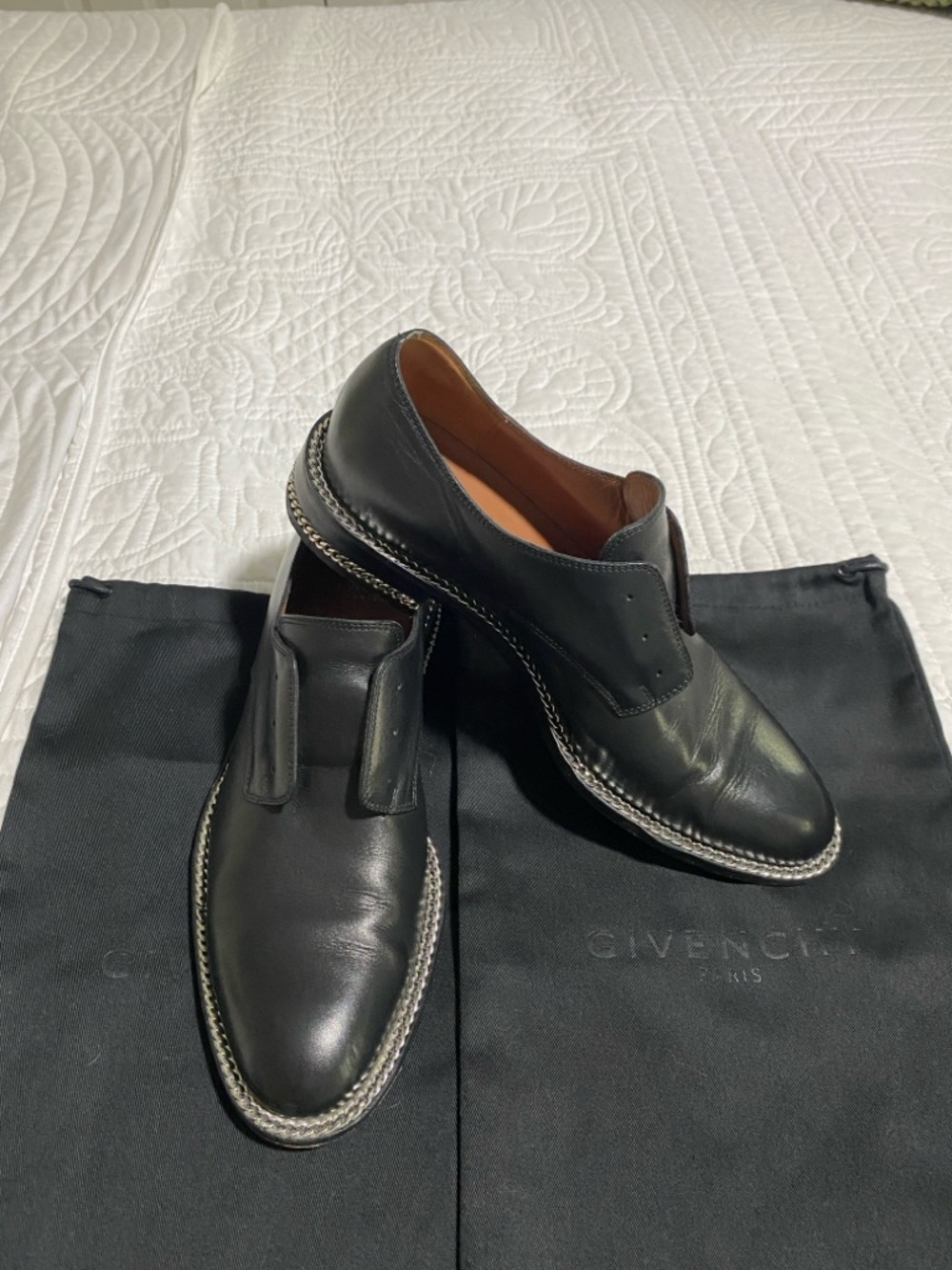 Givenchy Black Leather Slip-On Oxfords with Braided Welt